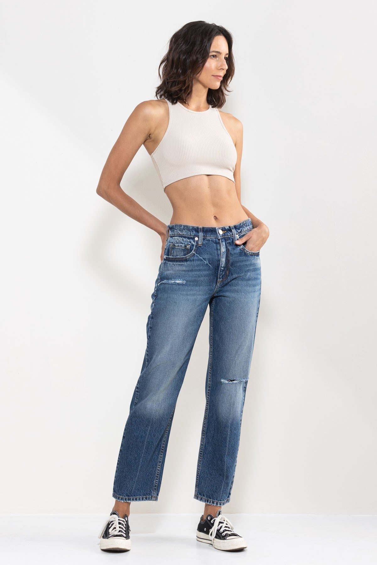 Distressed Straight High-Rise Jeans